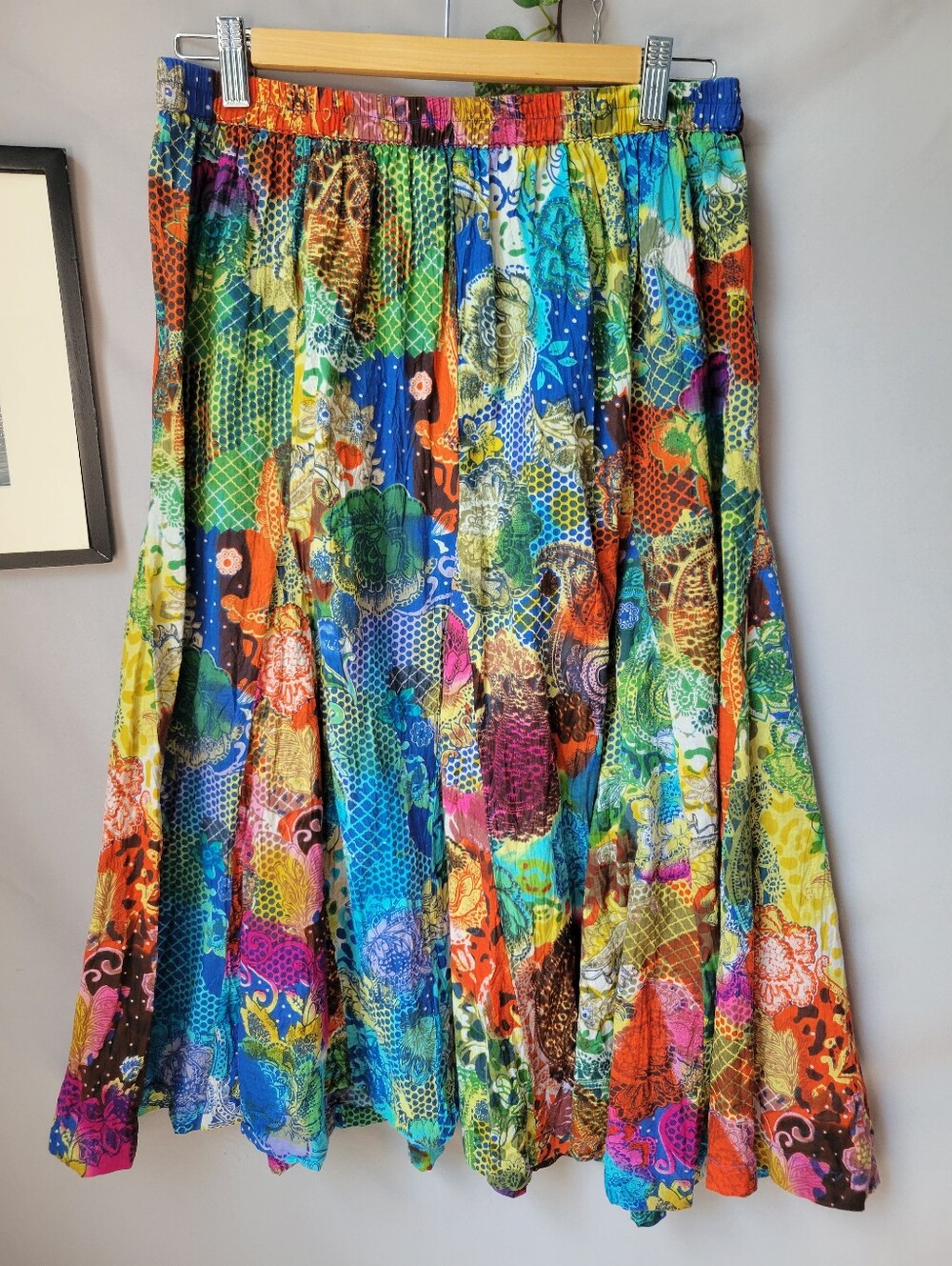 Phool Floral Print Boho Gypsy Midi Skirt L